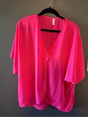 glam Hot Pink V-Neck Flow Blouse